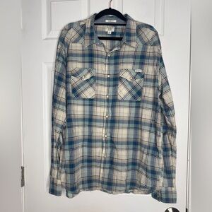 LUCKY BRAND MENS Pearl Snap Plaid 100% Cotton Button Down‎ Classic Fit Size XL
